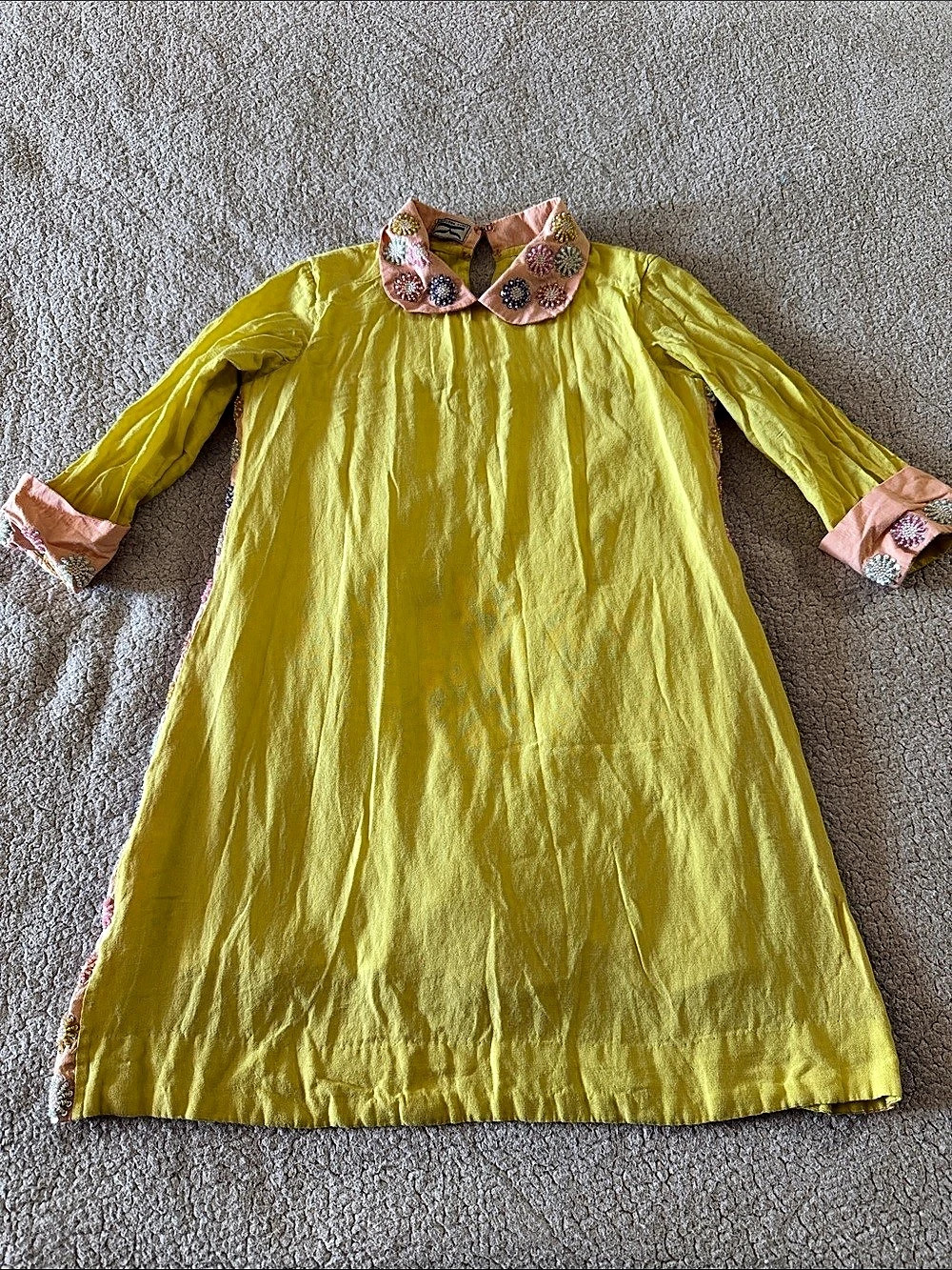 Kratisha Kangi Girls Lillie Beaded Collar Mini Dress Yellow & Pink size XL